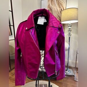 7 For All Mankind Faux Leather Fuchsia Metallic Moto Jacket. NWT. Size M. Cute!